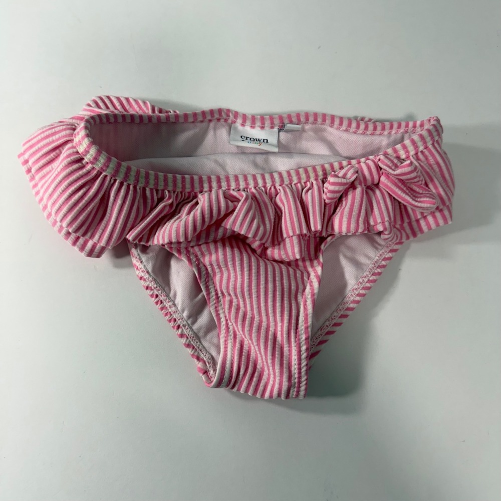 Crown & Ivy Baby Girls Pink White Seersucker Ruffle Swim Bottoms 18M